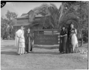 Figure 2: At the dedication of the plaque in 1934, Ana is the second woman on the left. Click to enlarge. (Source UCLA Digital Archives, uclamss_1379_09933-00)